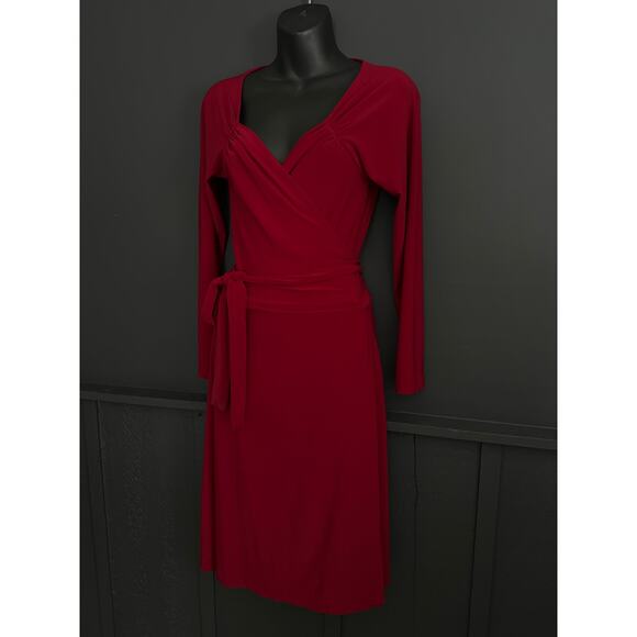 Norma Kamali Sweetheart Wrap Jersey Dress Long Sleeve in Deep Red Size Large - Picture 4 of 10